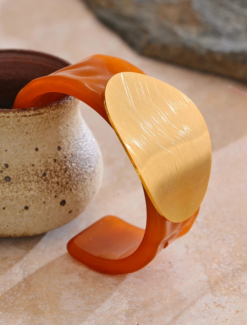 Amber Acrylic Big Open Cuff Bracelet