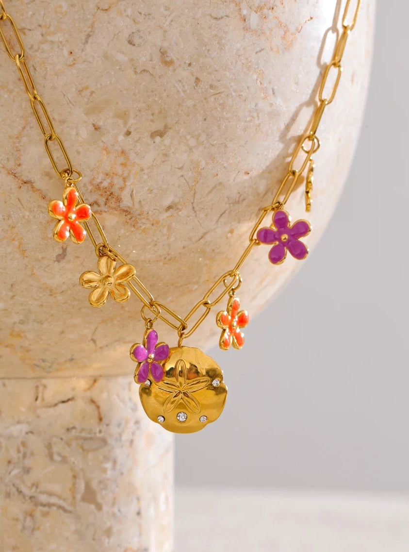 Multi Flower Charm Necklace