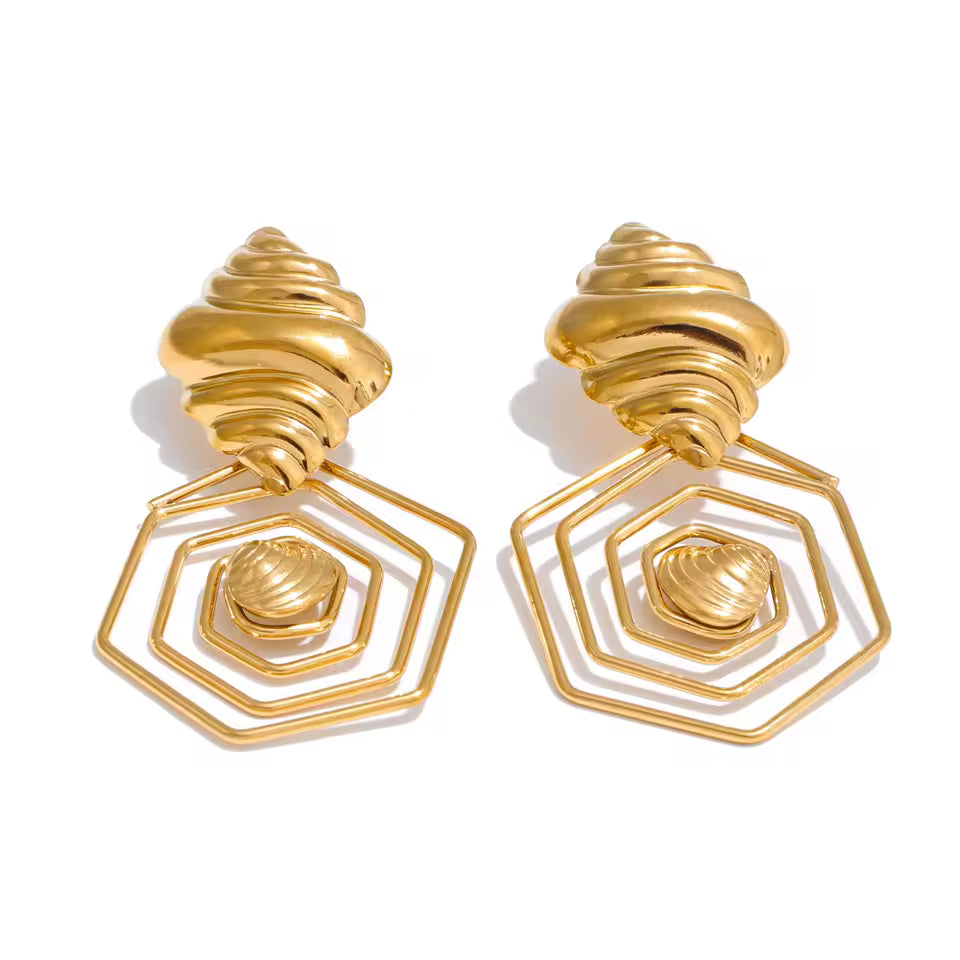 Geometric Conch & Shell Dangle Earrings