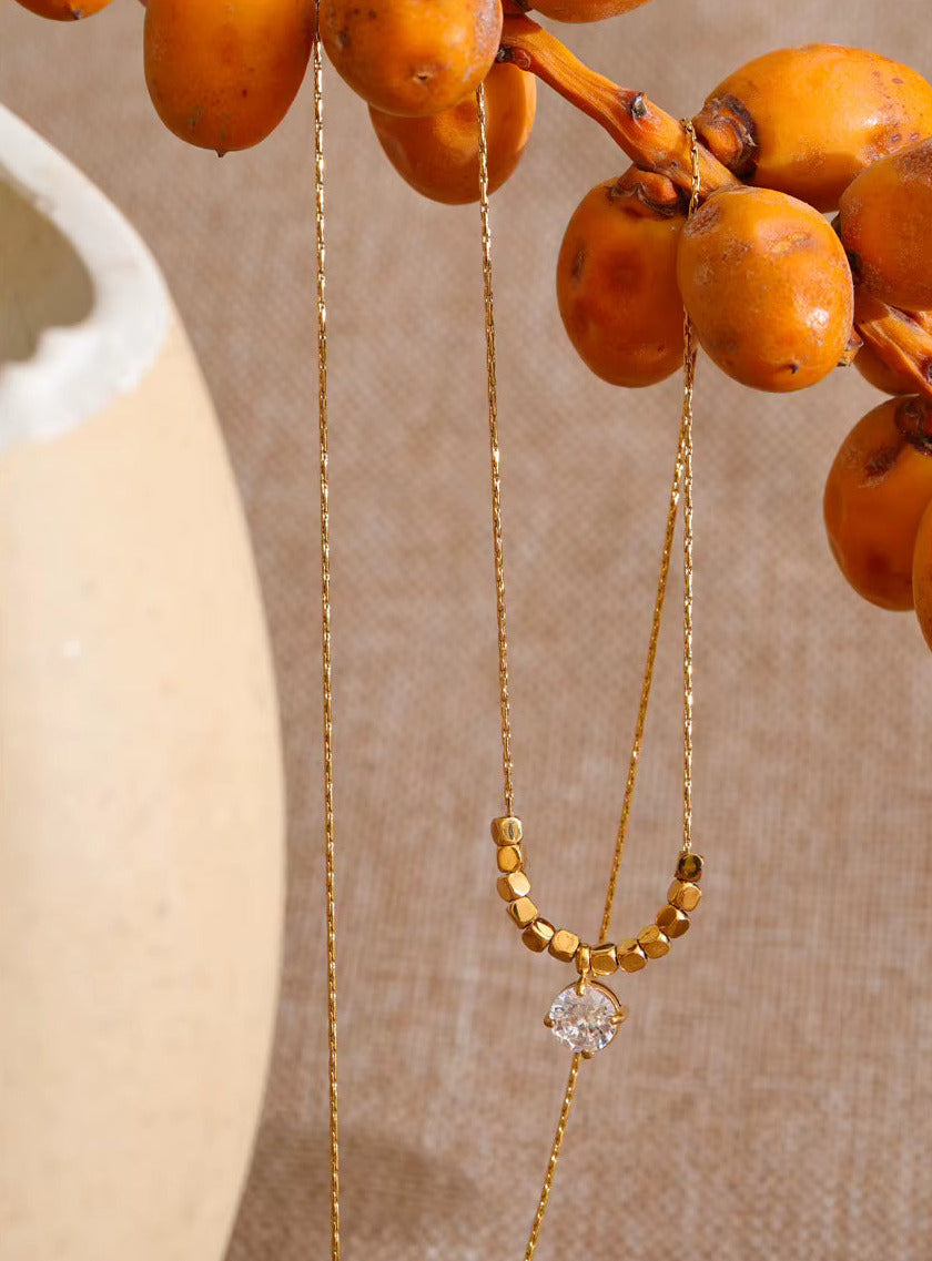 Cubic Zirconia Square Beads Pendant Necklace