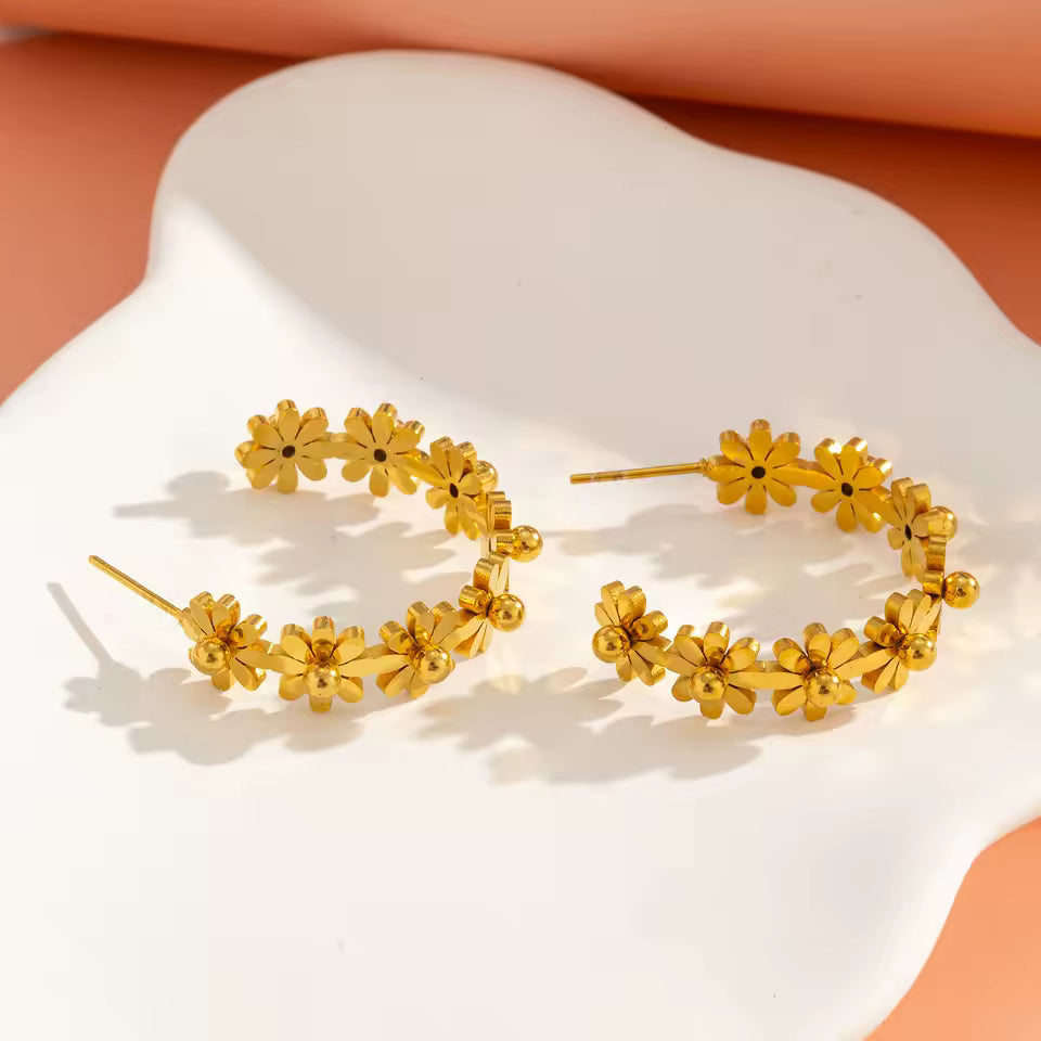 Daisy Flower Hoop Earrings