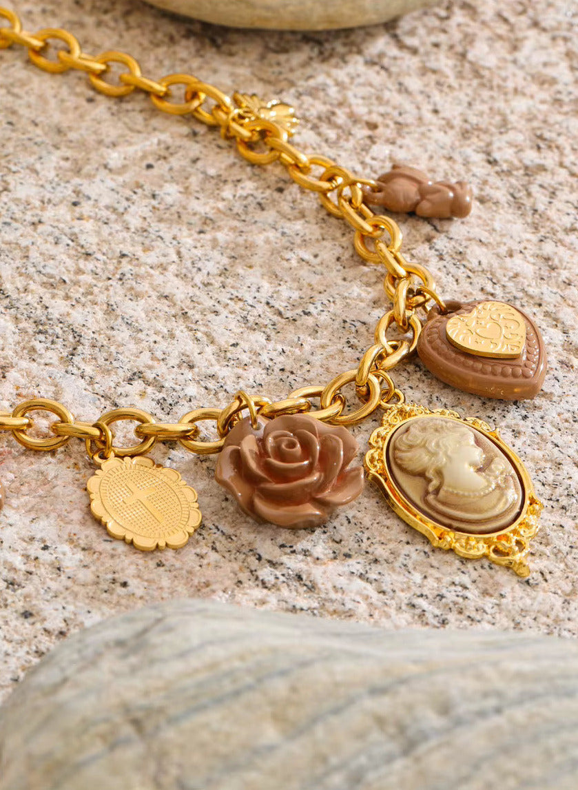 Resin Flower Multi Charm Statement Necklace