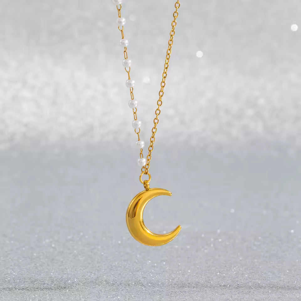 Crescent Pendant Asymmetrical Chain Necklace