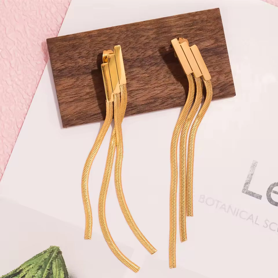 Three Layer Geometric Tassel Chain Earrings