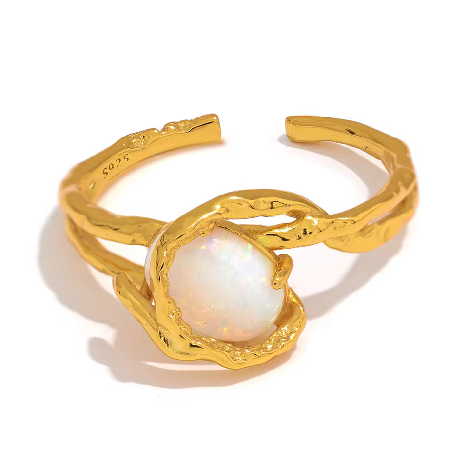 Adjustable Natural Opal Stone Open Ring