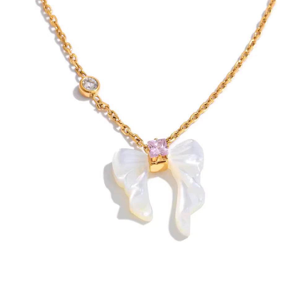Natural Shell Butterfly Pendant Necklace