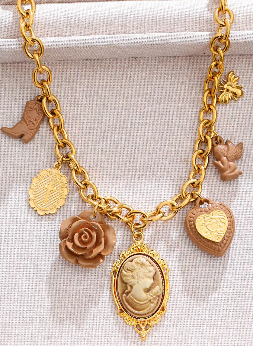 Resin Flower Multi Charm Statement Necklace