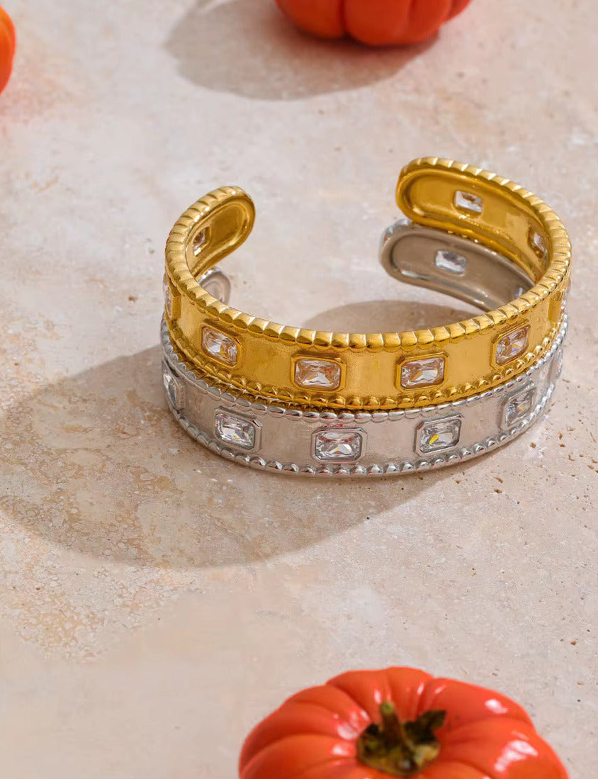 Square Zirconia Cuff Bracelet