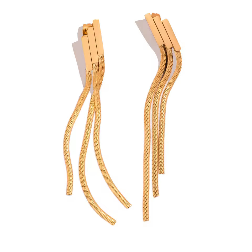 Three Layer Geometric Tassel Chain Earrings