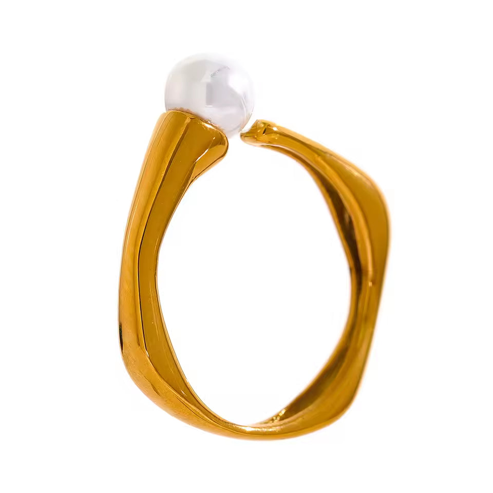 Adjustable Square Geometric Simulated Pearl Ring