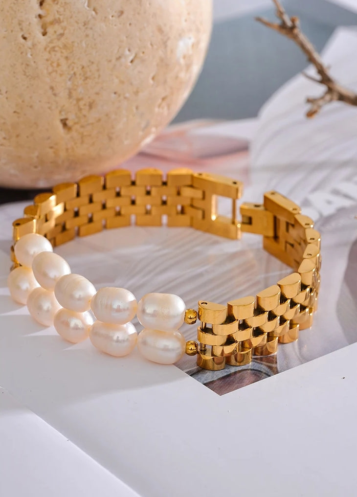 Natural Pearl Cuban Chain Bracelet
