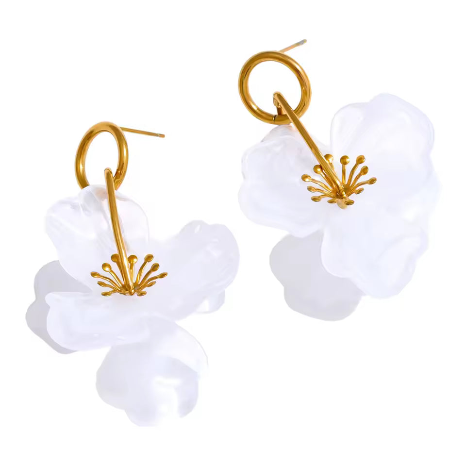 Resin Flower & Bud Dangle Earrings