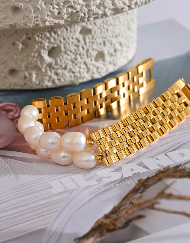 Natural Pearl Cuban Chain Bracelet