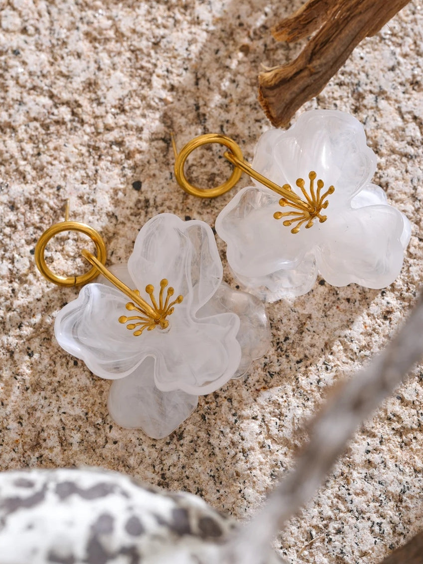 Resin Flower & Bud Dangle Earrings