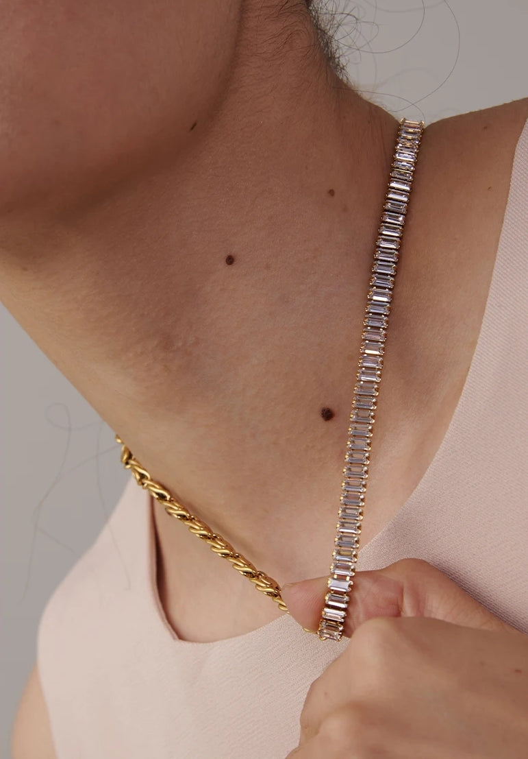 Geometric Chain Cubic Zircon Jewelry Set (Necklace & Bracelet)