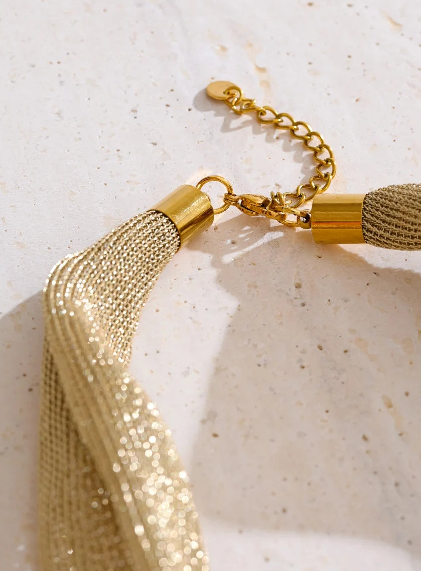 Golden Sacred Heart Mesh Cord Necklace