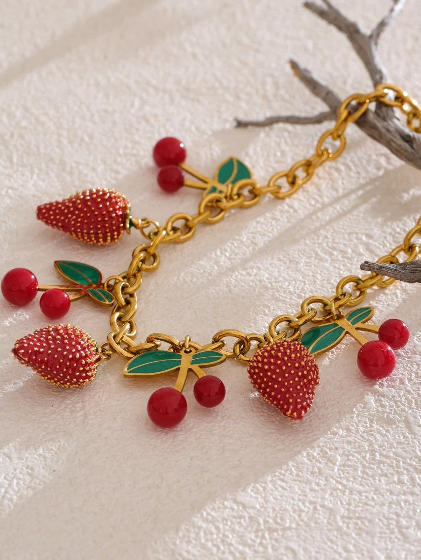 Cherry & Strawberry Multi Charm Necklace