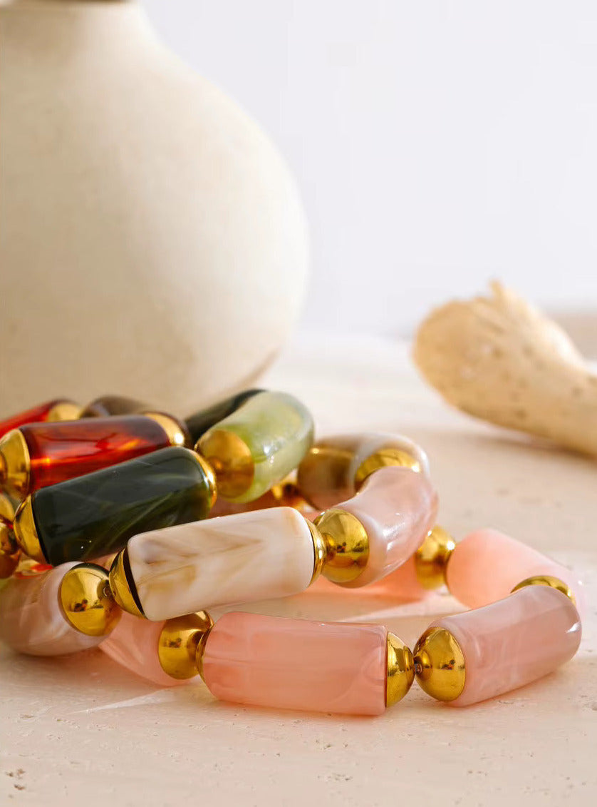 Green Resin Cylinder Elastic Bracelet