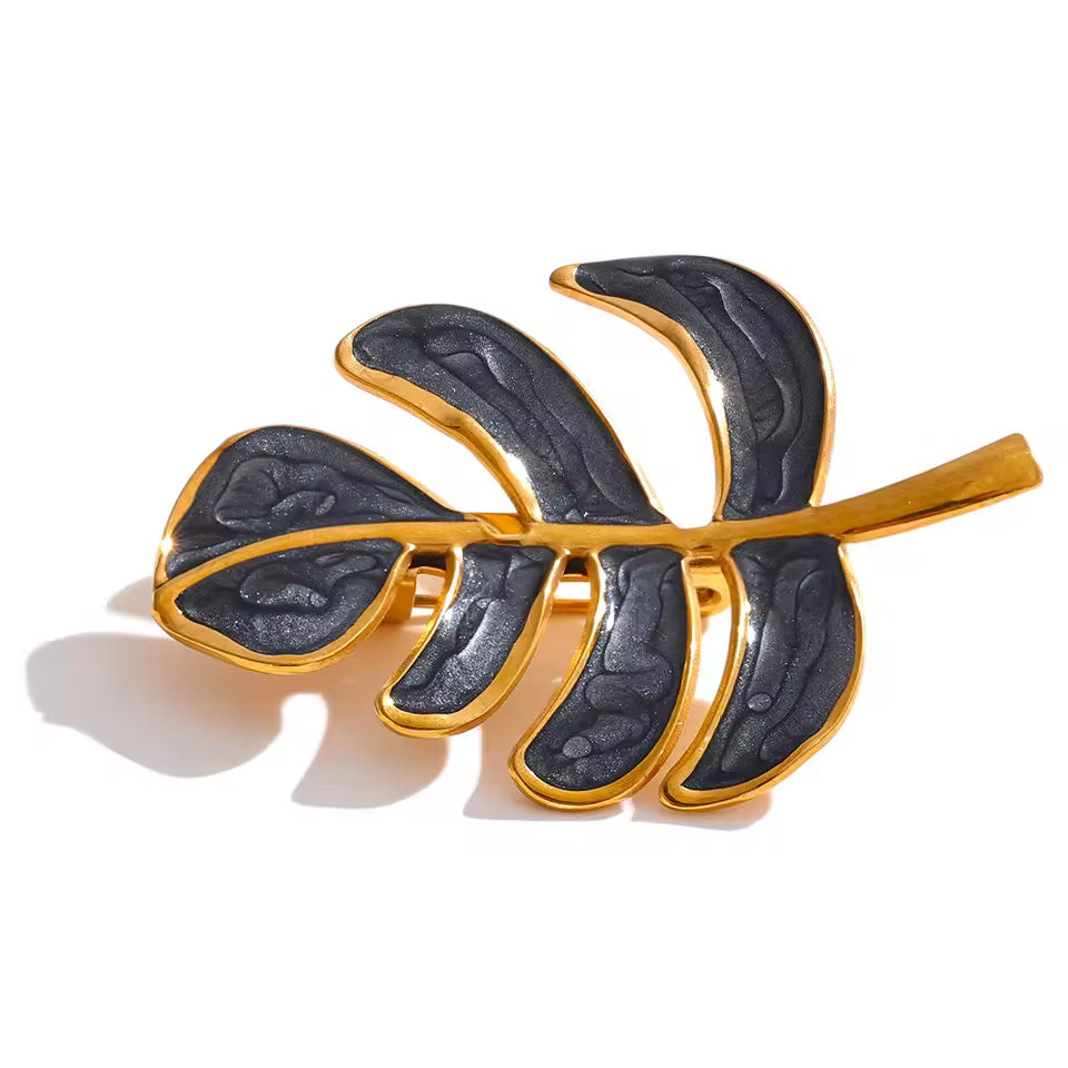 Wavy Enamel Leaf Brooch