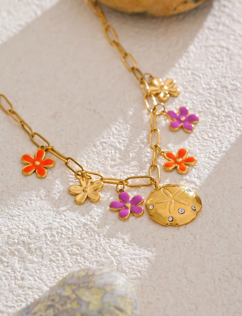 Multi Flower Charm Necklace