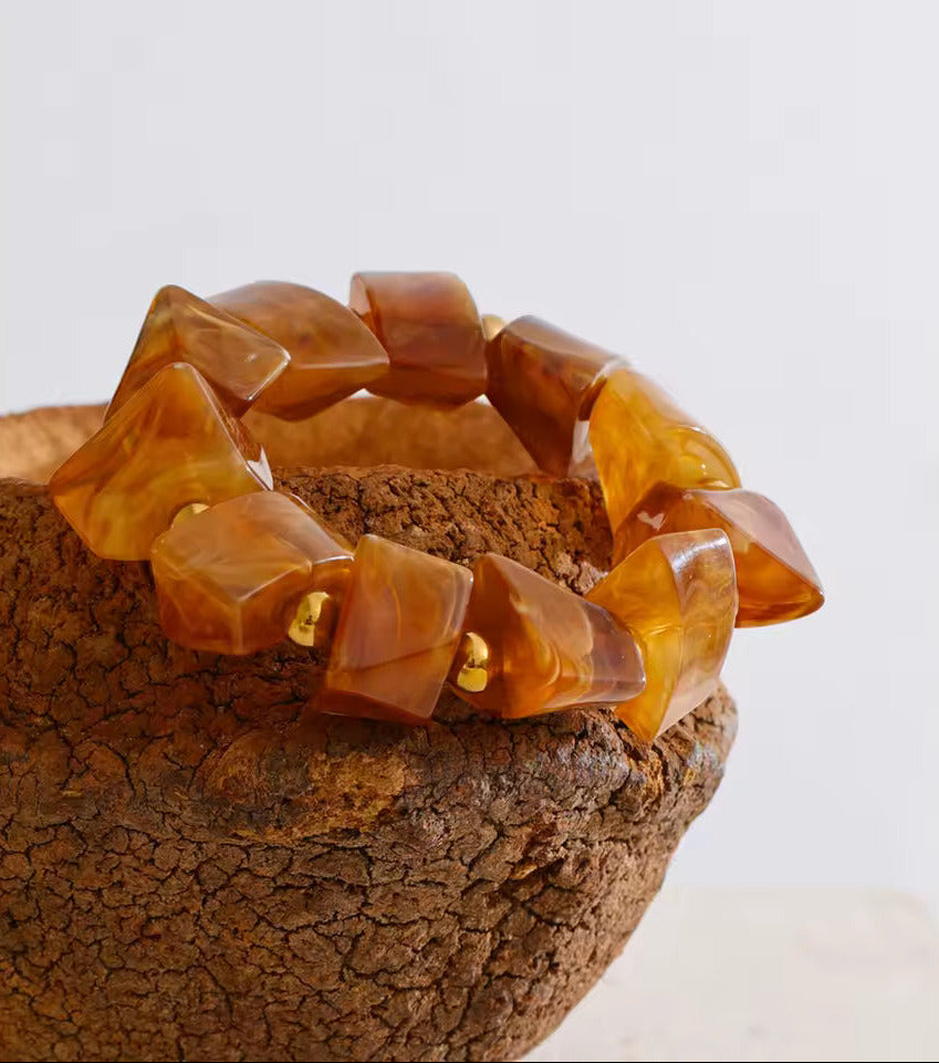 Amber Resin Geometric Bead Large Bracelet