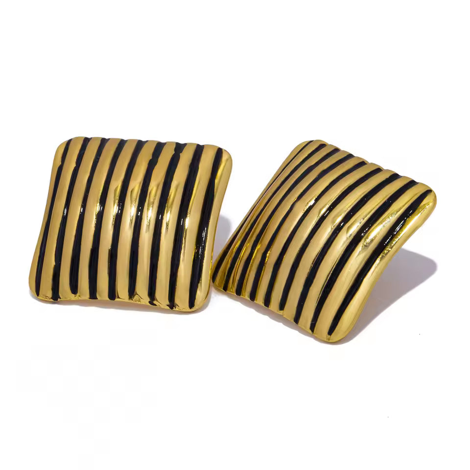 Striped Square Geometric Stud Earrings