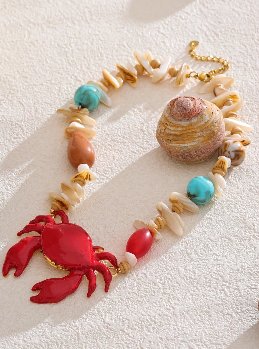 Natural Shell & Crab Pendant Necklace