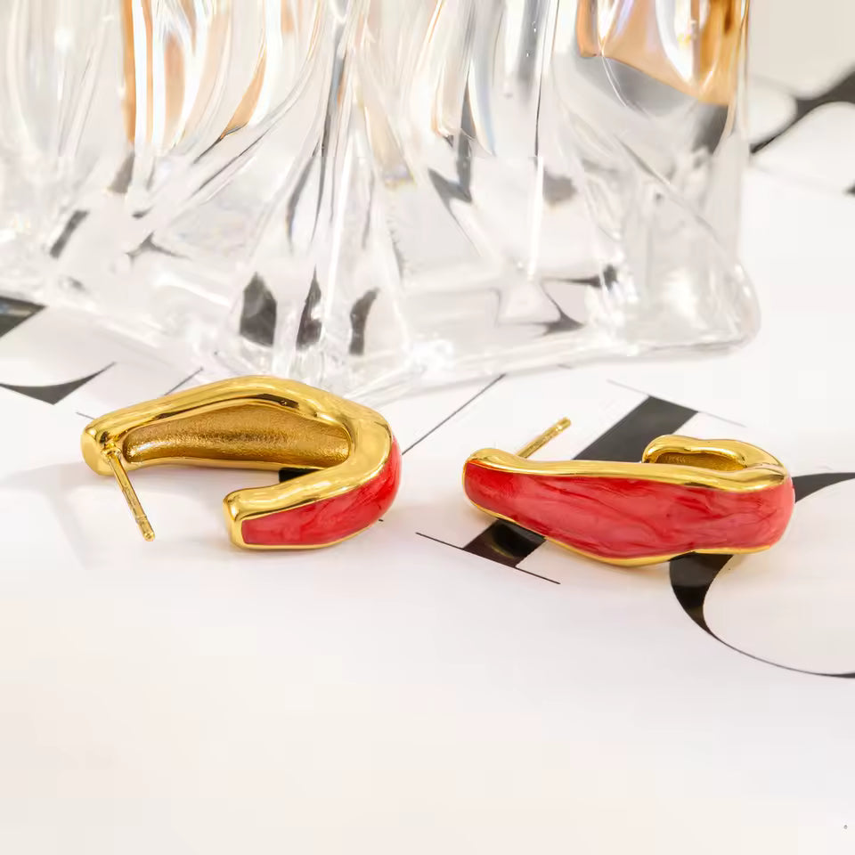 U-Shape Enamel Hoop Earrings