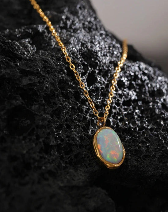 Minimalist Gold Opal Pendant Necklace