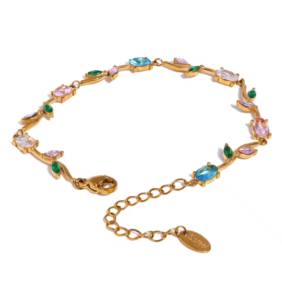 Colorful Shiny Cubic Zirconia Leaf Bracelet