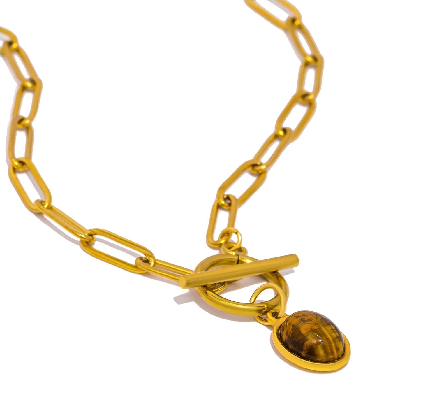 Natural Tiger's Eye Stone Pendant Necklace