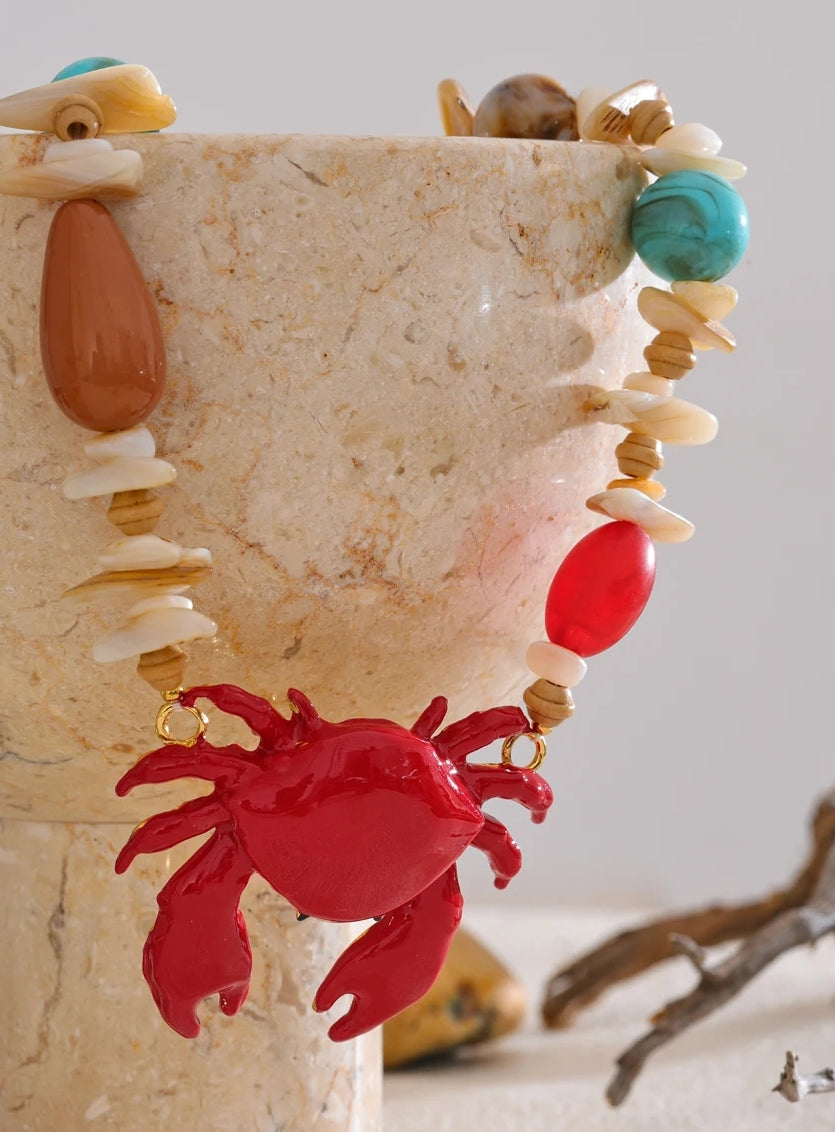 Natural Shell & Crab Pendant Necklace