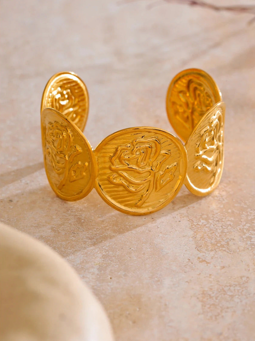 Engraved Flower Cuff Bracelet