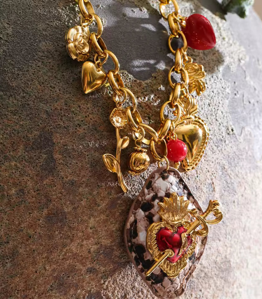 Acrylic Flower Heart Charm Necklace