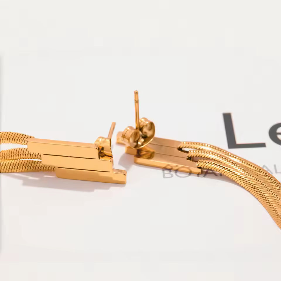 Three Layer Geometric Tassel Chain Earrings