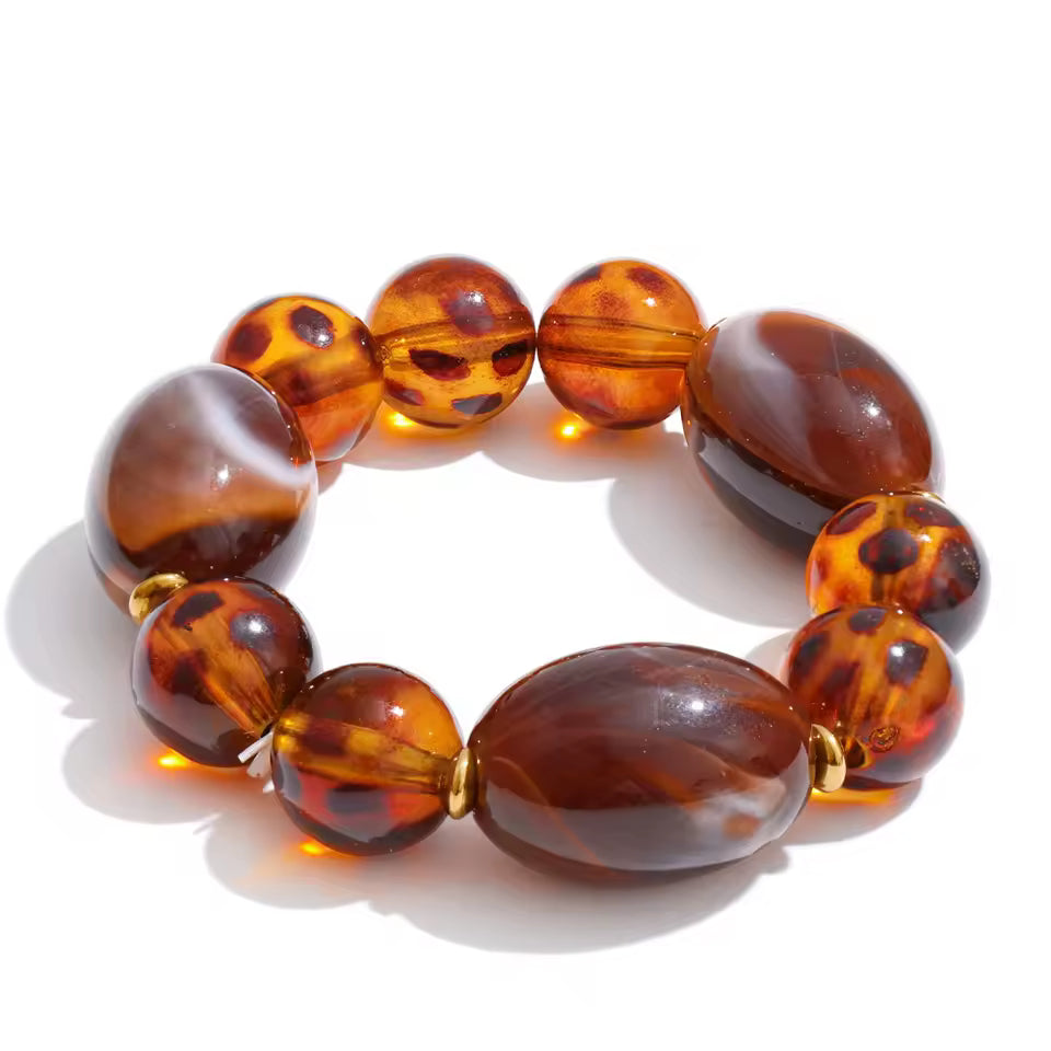 Amber Acrylic Resin Beads Chain Bracelet