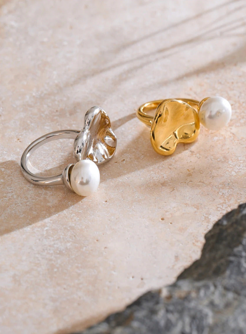 Heart & Simulated Pearl Adjustable Ring