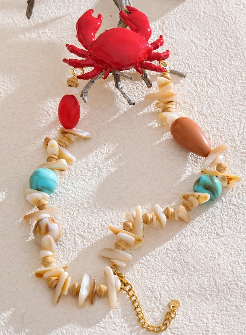 Natural Shell & Crab Pendant Necklace