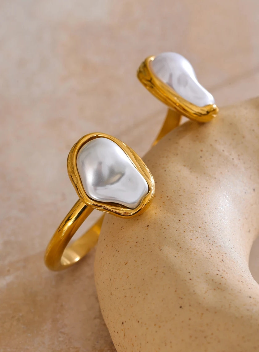 Inlaid Double Natural Pearl Cuff Bracelet