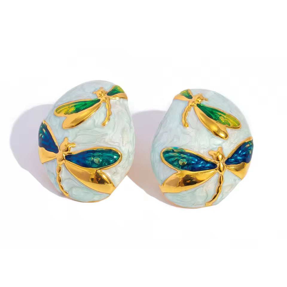 Colorful Dragonfly Enamel Stud Earrings
