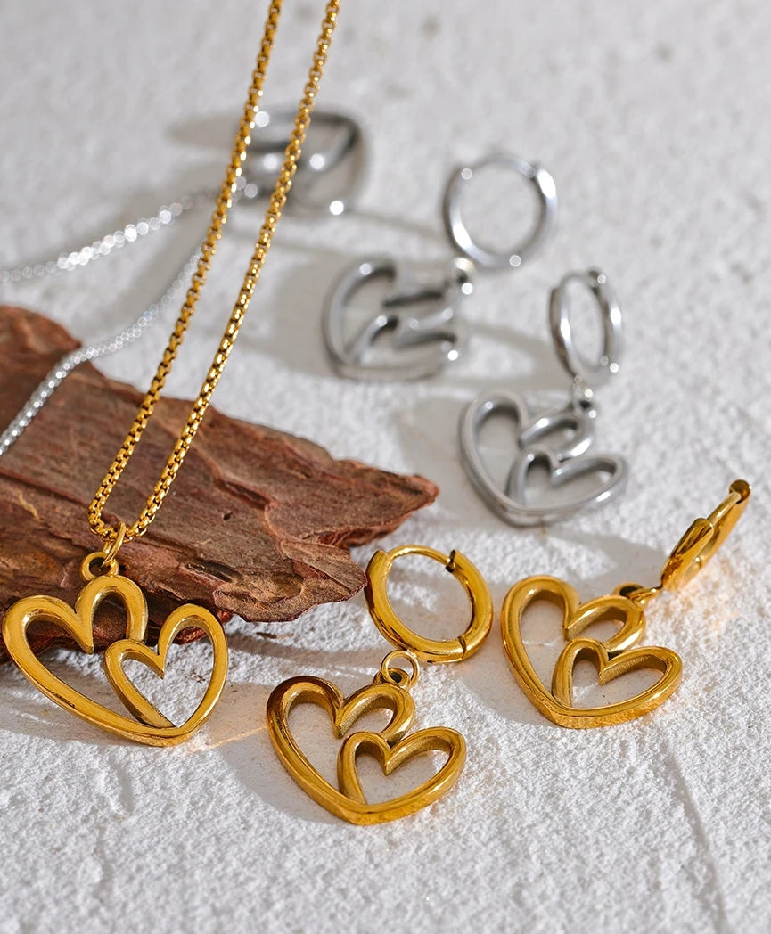 Interlocked Hearts Jewelry Set (Necklace & Earrings)