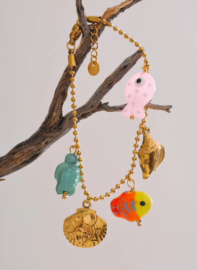 Ceramic Fish Resin Turtle Shell Charm Bracelet