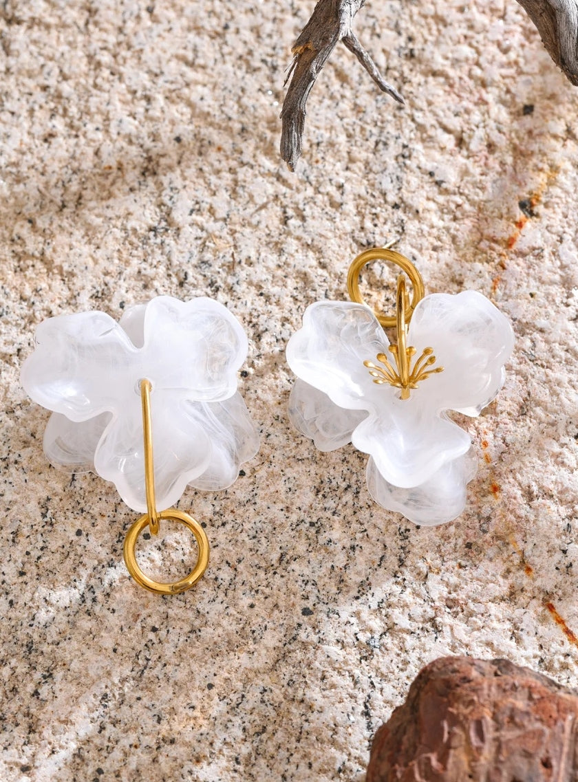 Resin Flower & Bud Dangle Earrings
