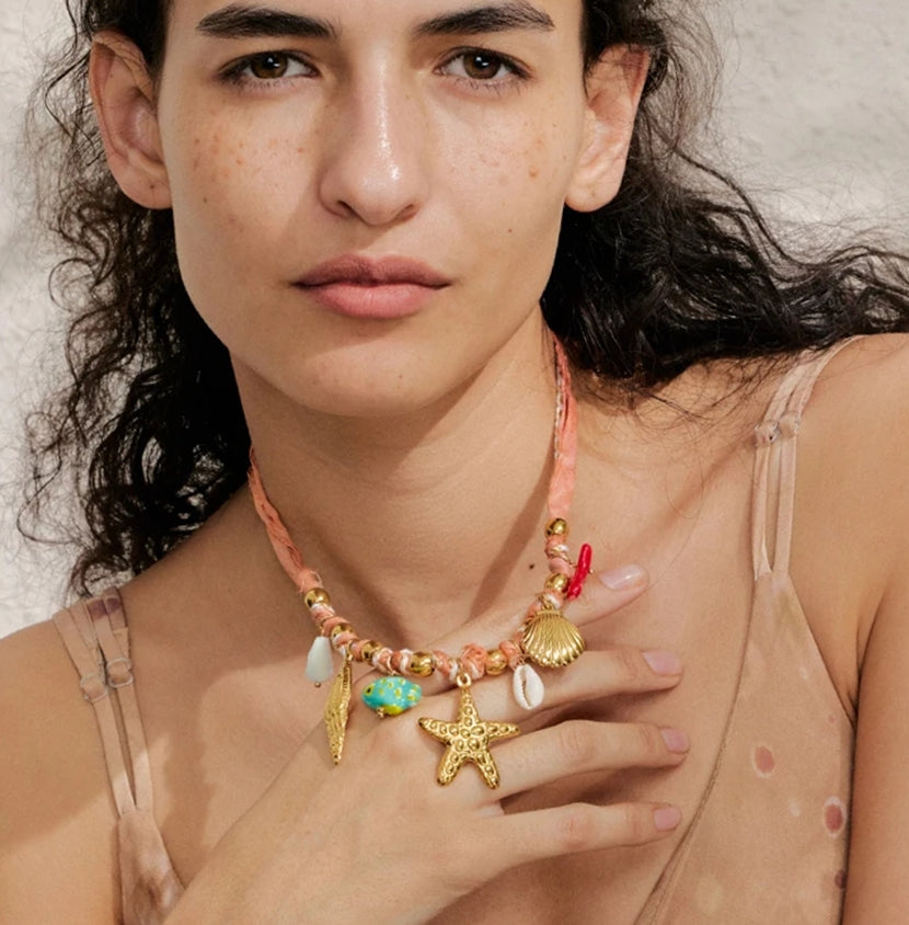 Braided Red Rope Sea Charms Necklace