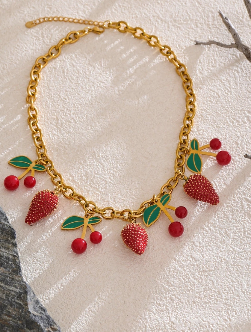 Cherry & Strawberry Multi Charm Necklace