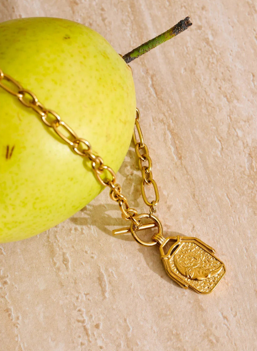 Rectangle Double-Sided Sun Moon Pendant Necklace