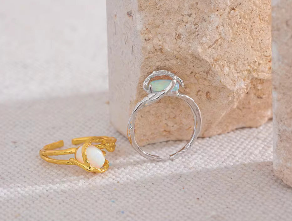 Adjustable Natural Opal Stone Open Ring
