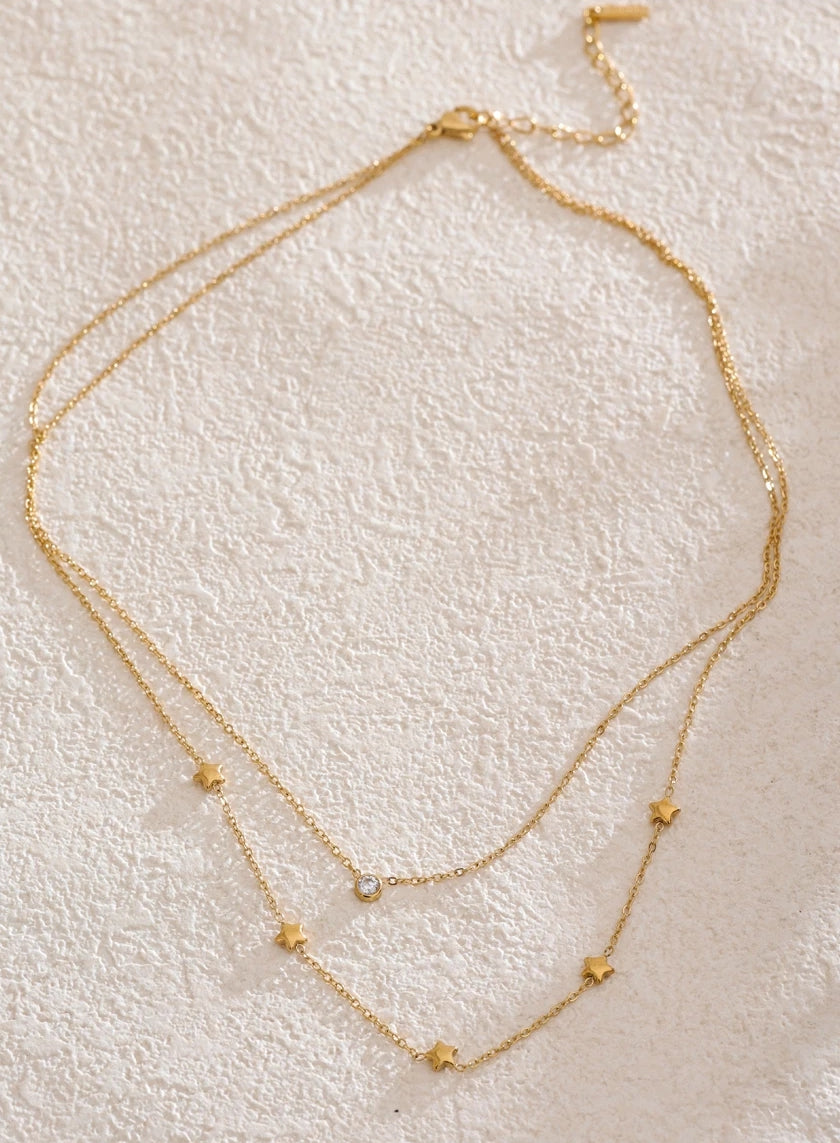 Stars & Zircon Multi Layer Chain Necklace