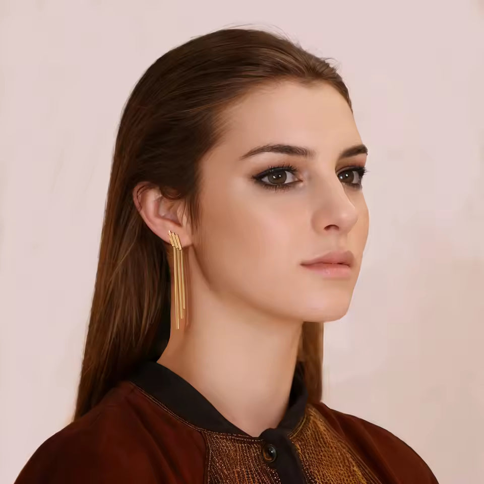 Three Layer Geometric Tassel Chain Earrings