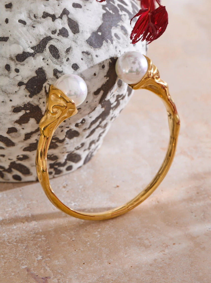 Baroque Style Gold Pearl Open Cuff Bracelet